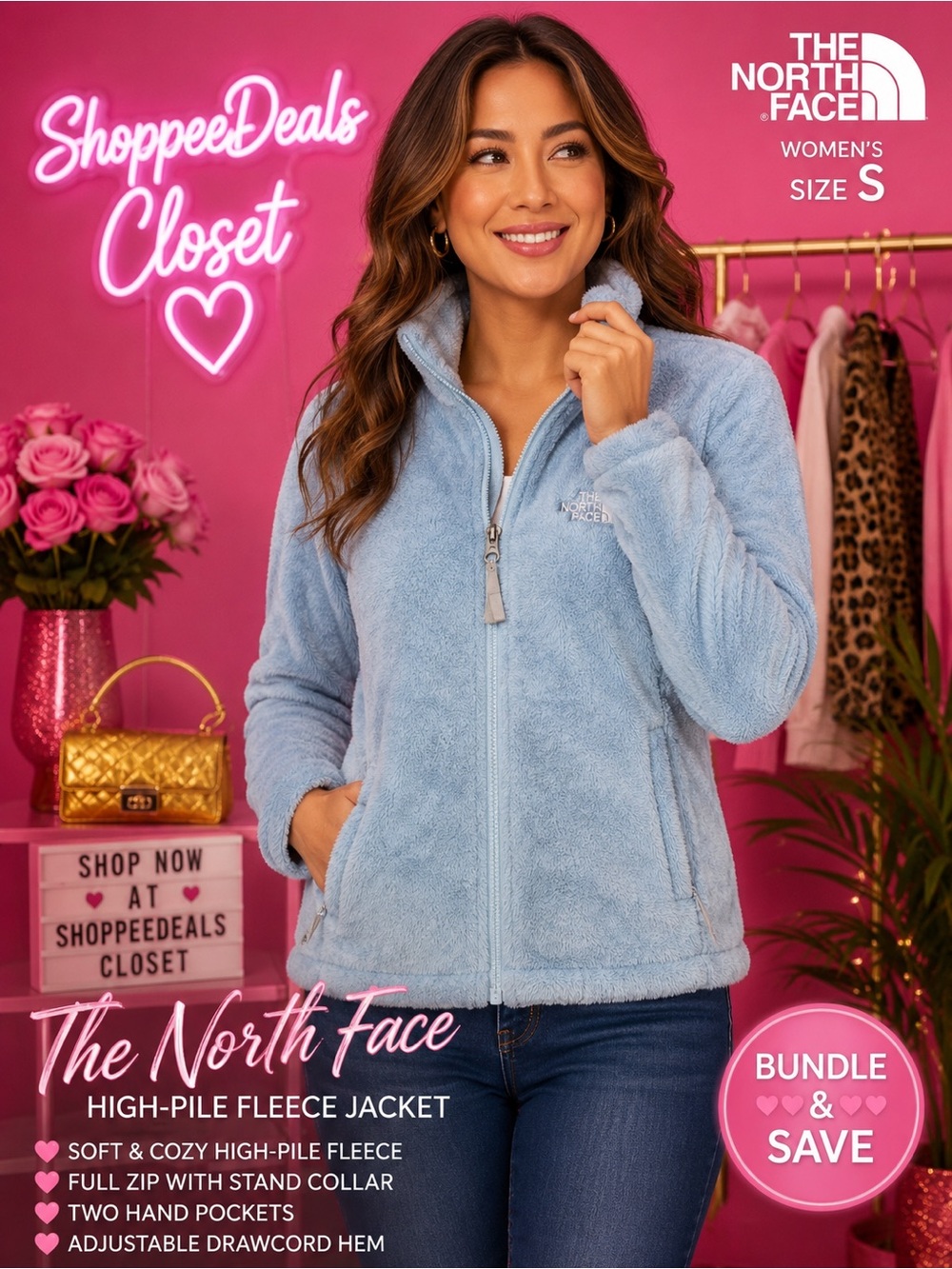 The North Face Light Blue High-Pile Fleece Full-Zip Jacket – Women’s Small